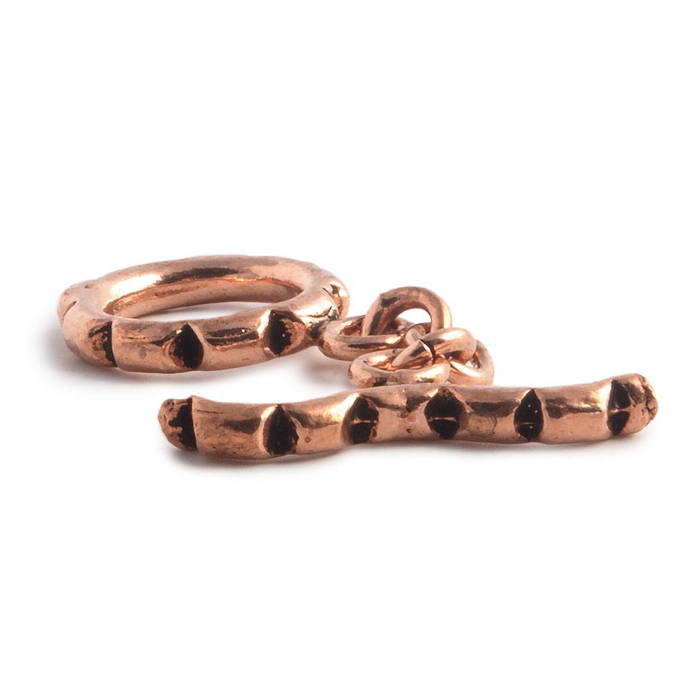 19x13x13mm Copper Circle Toggle with diameter groves Set of 2 - Beadsofcambay.com