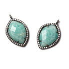 19x14mm Black Gold Bezeled White CZ & Amazonite Shield Pendant 1 pc - Beadsofcambay.com