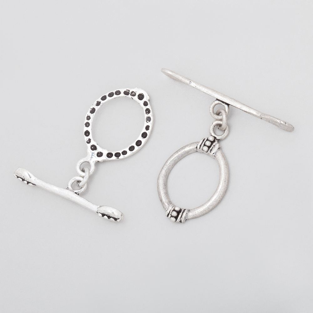 19x14mm Matte Antiqued Silver Oval Toggle with Art Deco Design 1 piece - Beadsofcambay.com