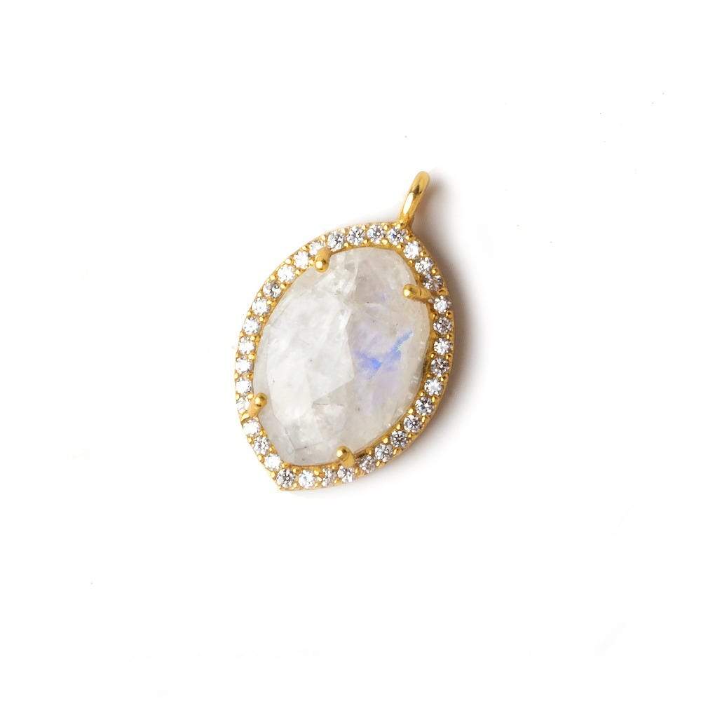 19x14mm Vermeil CZ Bezel Rainbow Moonstone Marquise Pendant 1 piece - Beadsofcambay.com