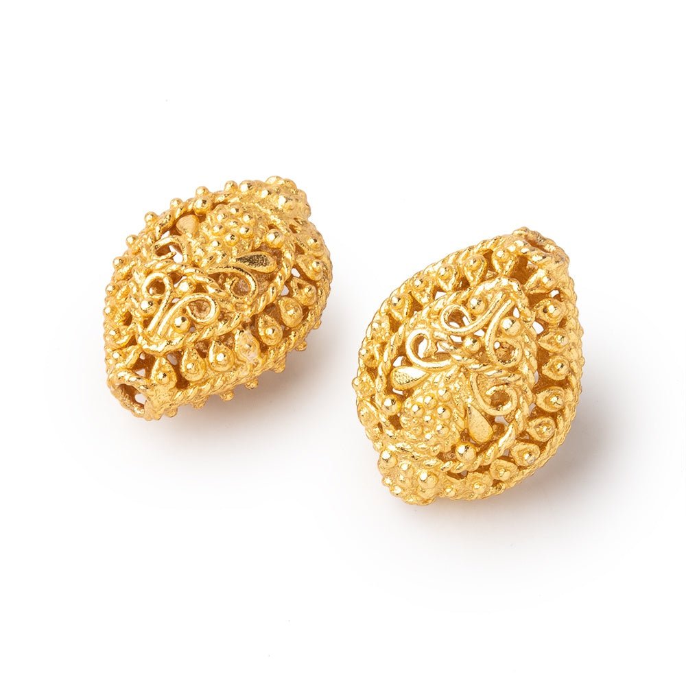 19x15mm 22kt Gold Plated Copper Filigree Pear Beads Set of 2 pieces - Beadsofcambay.com
