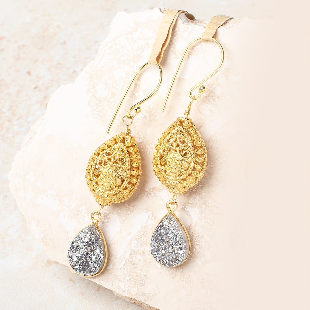 19x15mm 22kt Gold Plated Copper Filigree Pear Beads Set of 2 pieces - Beadsofcambay.com
