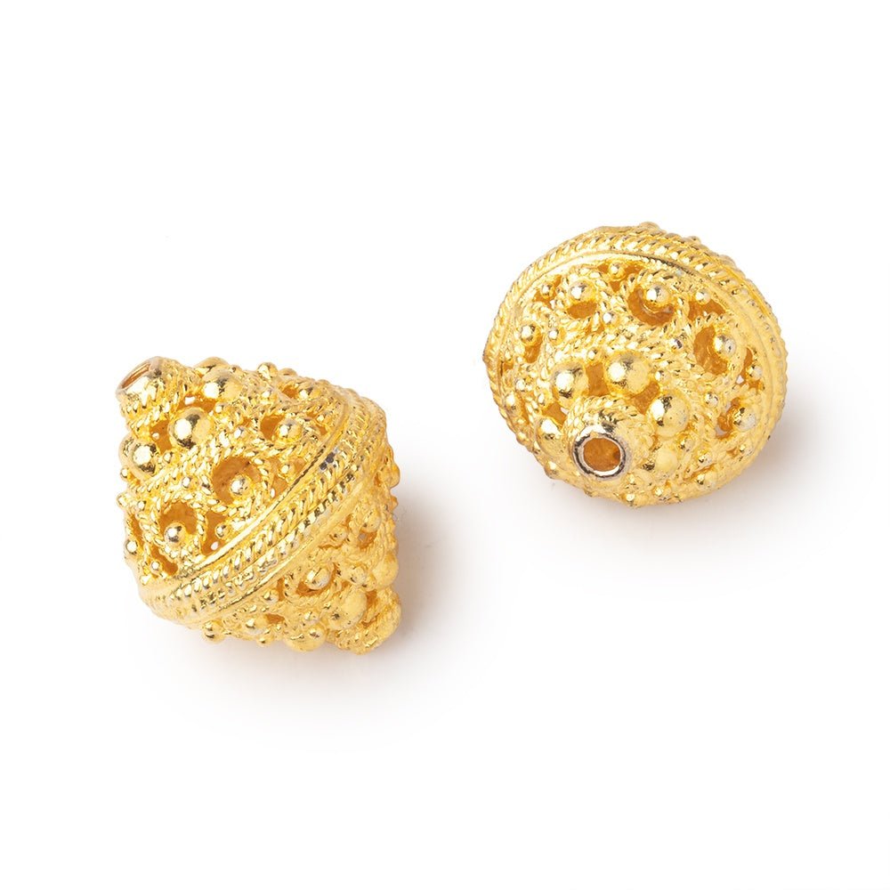 19x15mm 22kt Gold Plated Copper Persian Filigree BiCone Beads Set of 2 pieces - Beadsofcambay.com