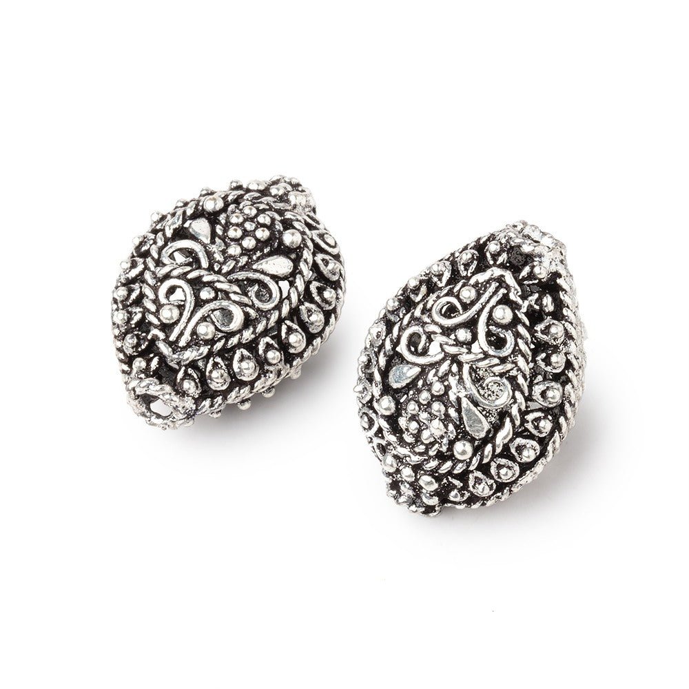 19x15mm Antiqued Silver Plated Copper Filigree Pear Beads Set of 2 pieces - Beadsofcambay.com