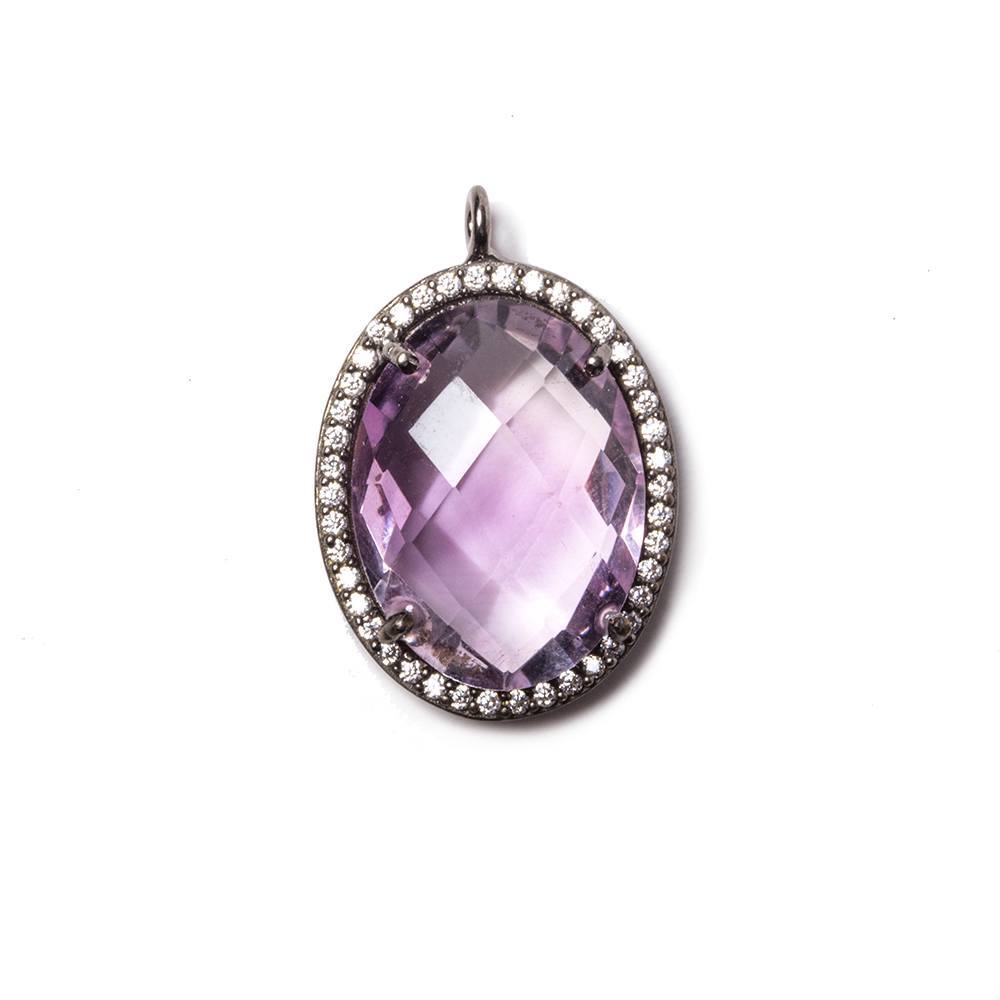19x15mm Black Gold CZ Bezel Pink Amethyst Faceted Oval Pendant 1 piece - Beadsofcambay.com