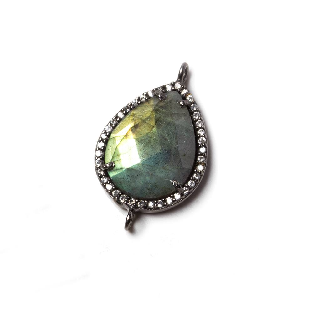 19x15mm Black Gold Bezeled CZ & Labradorite Pear East West Connector 1 pc - Beadsofcambay.com