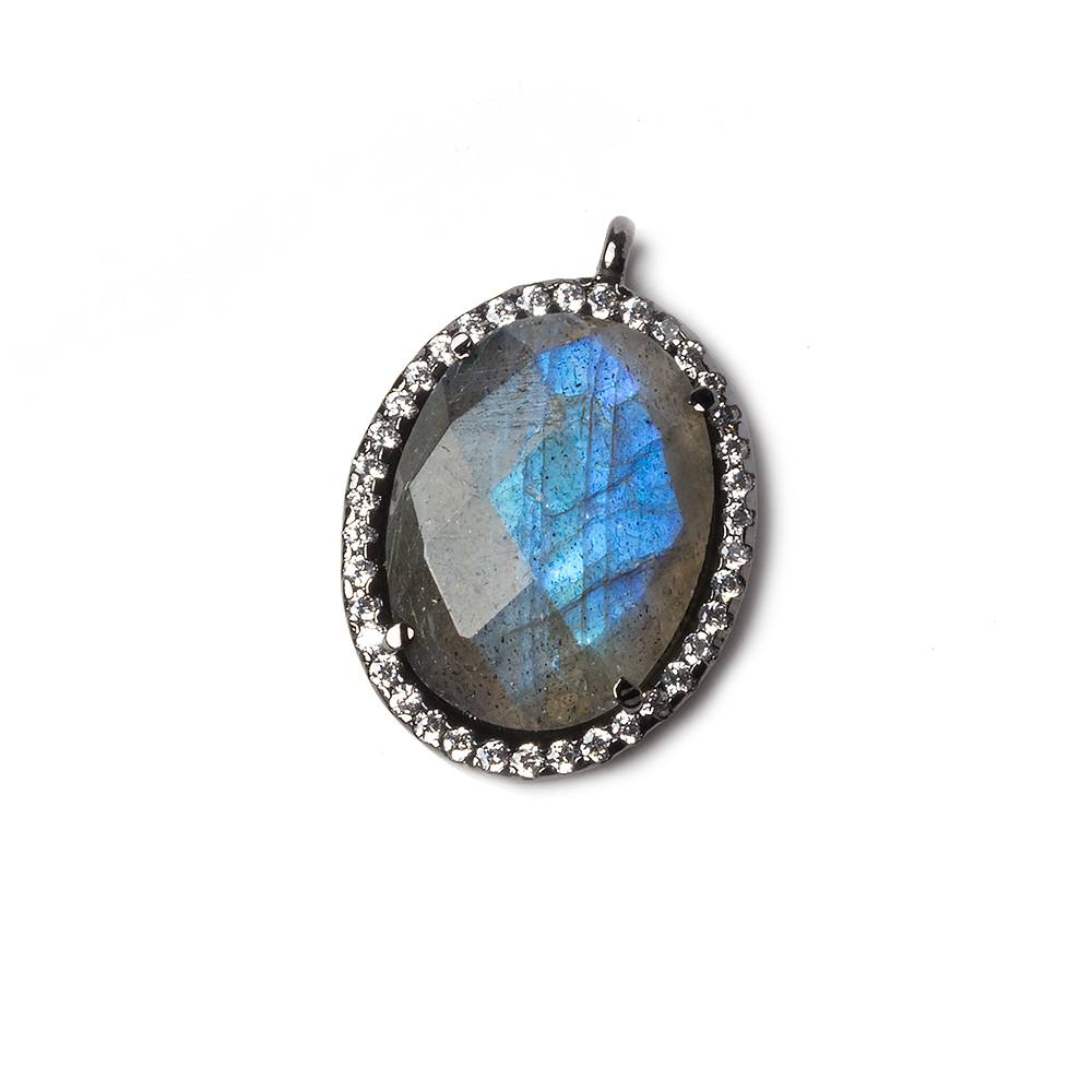 19x15mm Black Gold Bezeled White CZ and Labradorite Oval Pendant 1 piece - Beadsofcambay.com