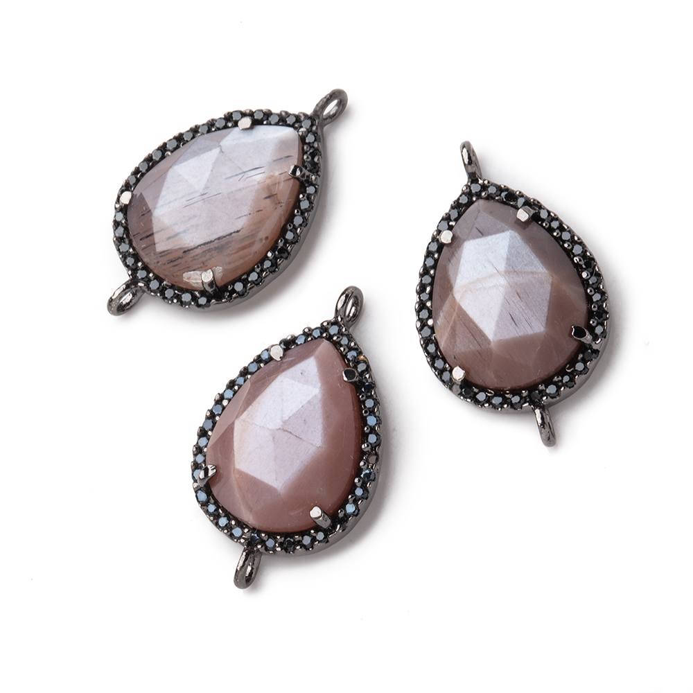 19x15mm Black Gold & Black CZ Bezel Chocolate Moonstone Pear 1 Focal Bead - Beadsofcambay.com