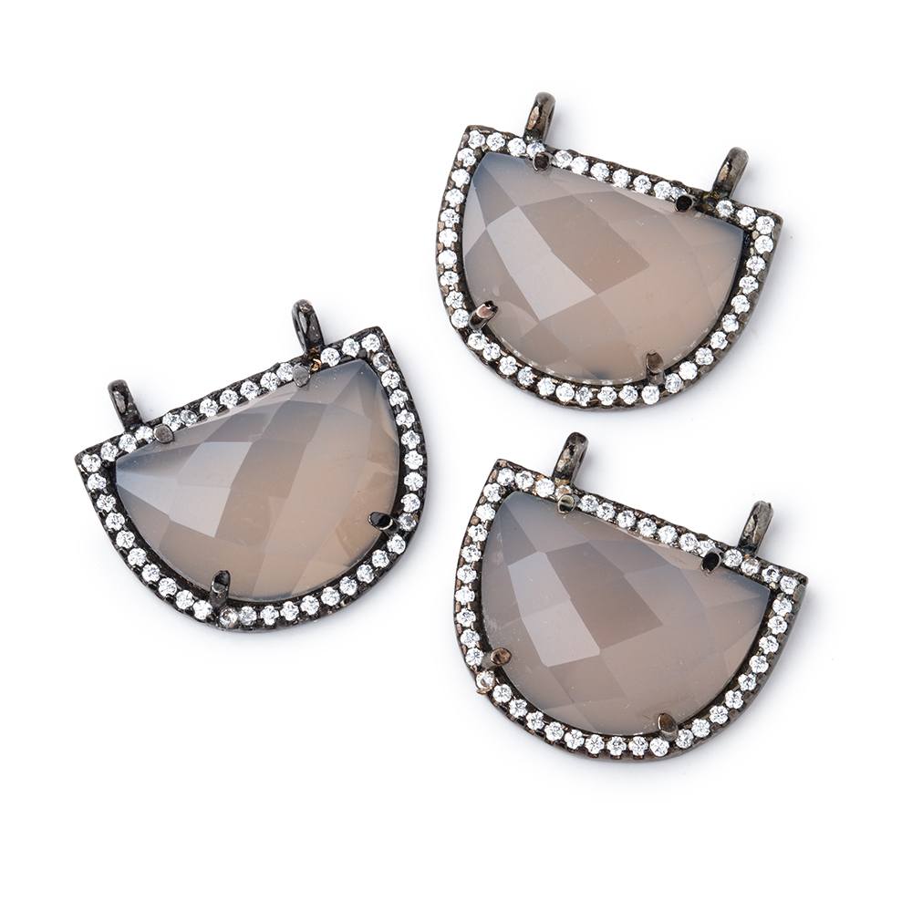 19x15mm Black Gold CZ Bezel Grey Chalcedony Half Moon Connector 1 Focal Bead - Beadsofcambay.com