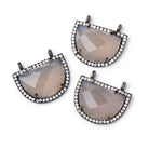 19x15mm Black Gold CZ Bezel Grey Chalcedony Half Moon Connector 1 Focal Bead - Beadsofcambay.com