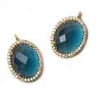 19x15mm Gold Bezeled CZ & London Blue Quartz Oval Pendant 1 pc - Beadsofcambay.com