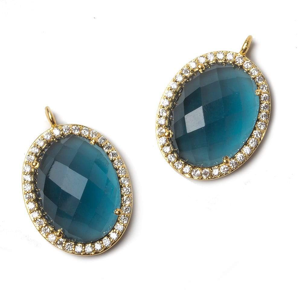 19x15mm Gold Bezeled CZ & London Blue Quartz Oval Pendant 1 pc - Beadsofcambay.com