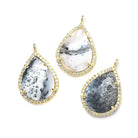 19x15mm Gold Bezeled White CZ and Dendritic Opal Pear Pendant 1 piece - Beadsofcambay.com
