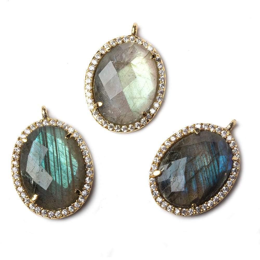 19x15mm Gold Bezeled White CZ and Labradorite Oval Pendant 1 piece - Beadsofcambay.com