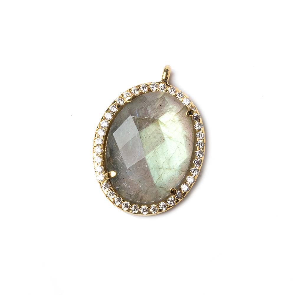 19x15mm Gold Bezeled White CZ and Labradorite Oval Pendant 1 piece - Beadsofcambay.com