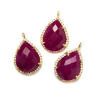 19x15mm Gold Bezeled White CZ and Red Aventurine Pear Pendant 1 piece - Beadsofcambay.com
