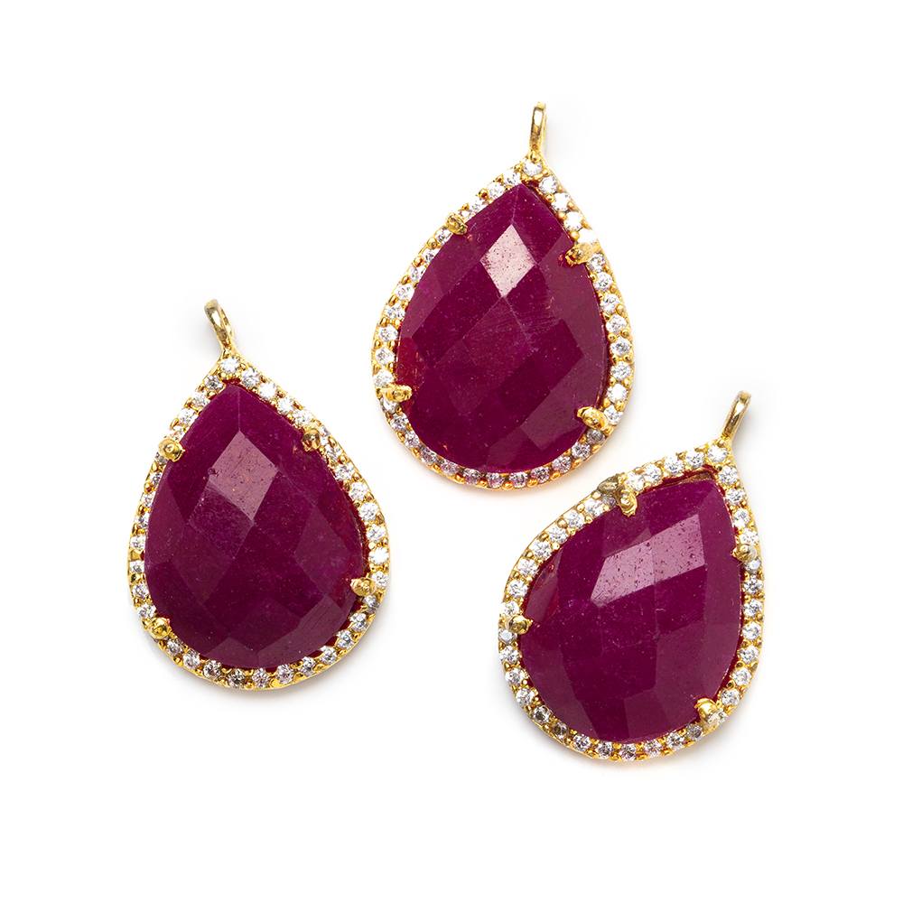 19x15mm Gold Bezeled White CZ and Red Aventurine Pear Pendant 1 piece - Beadsofcambay.com