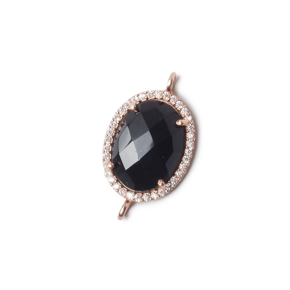 19x15mm Rose Gold Bezel White CZ and Black Chalcedony Oval Connector 1 piece - Beadsofcambay.com