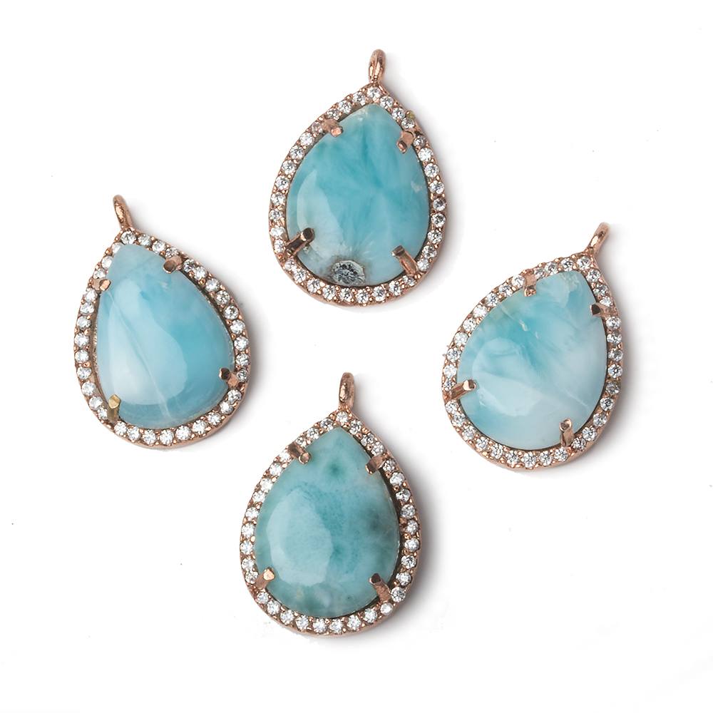 19x15mm Rose Gold Bezel White CZ and Larimar Pear Pendant 1 focal piece - Beadsofcambay.com