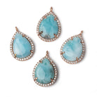 19x15mm Rose Gold Bezel White CZ and Larimar Pear Pendant 1 focal piece - Beadsofcambay.com