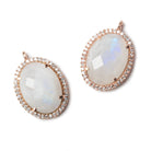 19x15mm Rose Gold Bezeled CZ & Rainbow Moonstone Oval Pendant 1 pc - Beadsofcambay.com