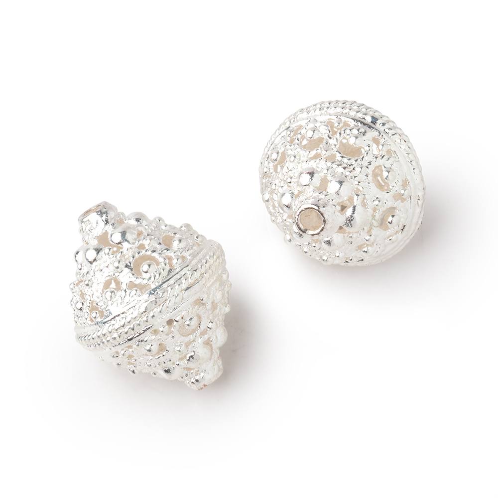 19x15mm Silver Plated Copper Persian Filigree BiCone Beads Set of 2 pieces - Beadsofcambay.com