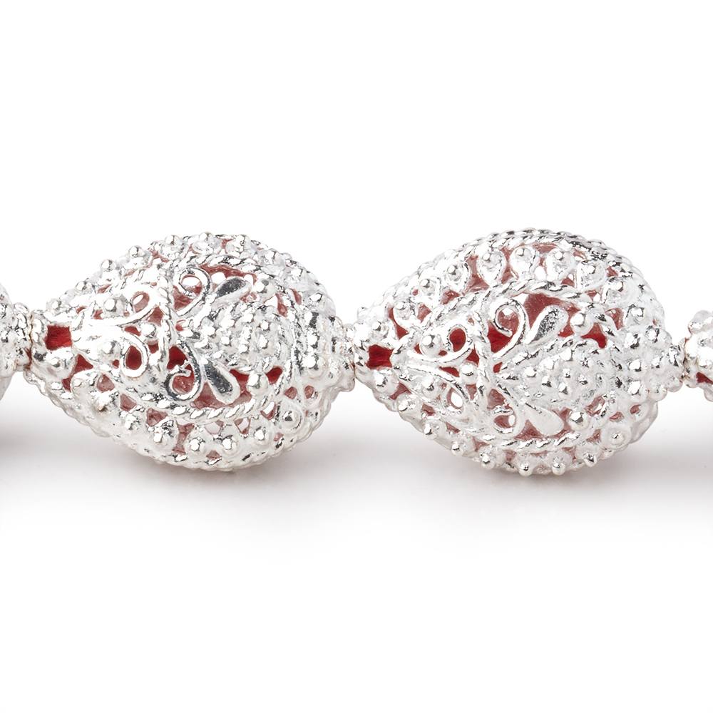 19x15mm Sterling Silver Plated Copper Filigree Pear 8 inch 11 Beads - Beadsofcambay.com