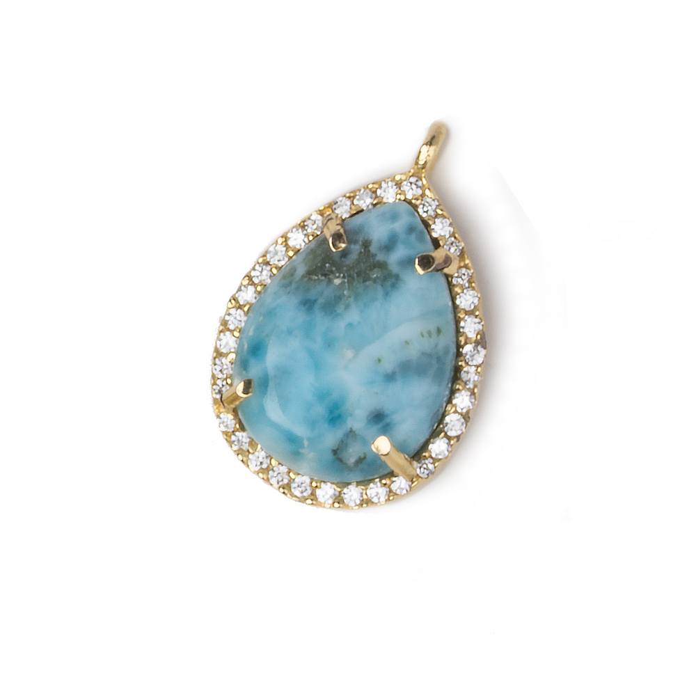 19x15mm Vermeil Bezel White CZ and Larimar Pear Pendant 1 focal piece - Beadsofcambay.com