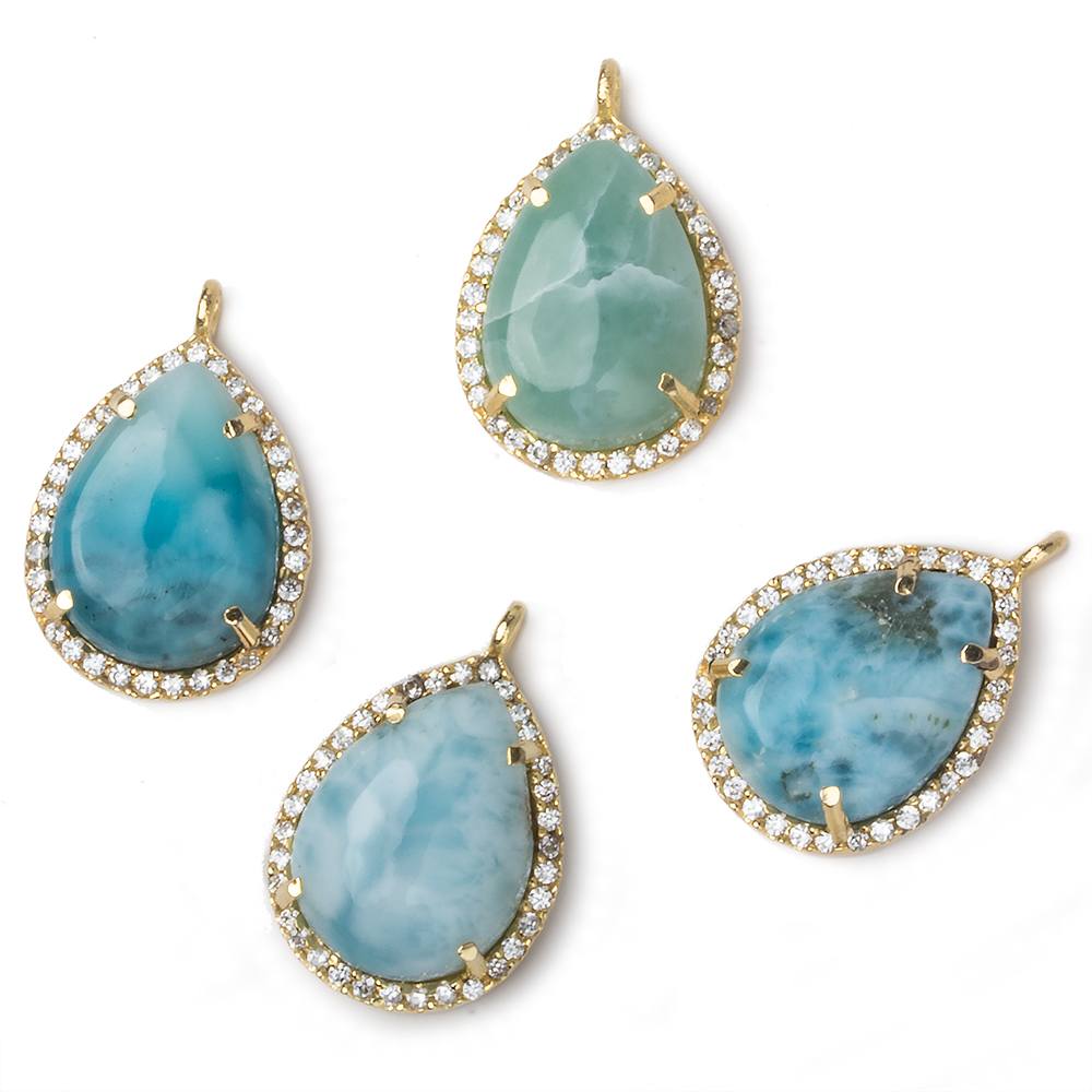 19x15mm Vermeil Bezel White CZ and Larimar Pear Pendant 1 focal piece - Beadsofcambay.com