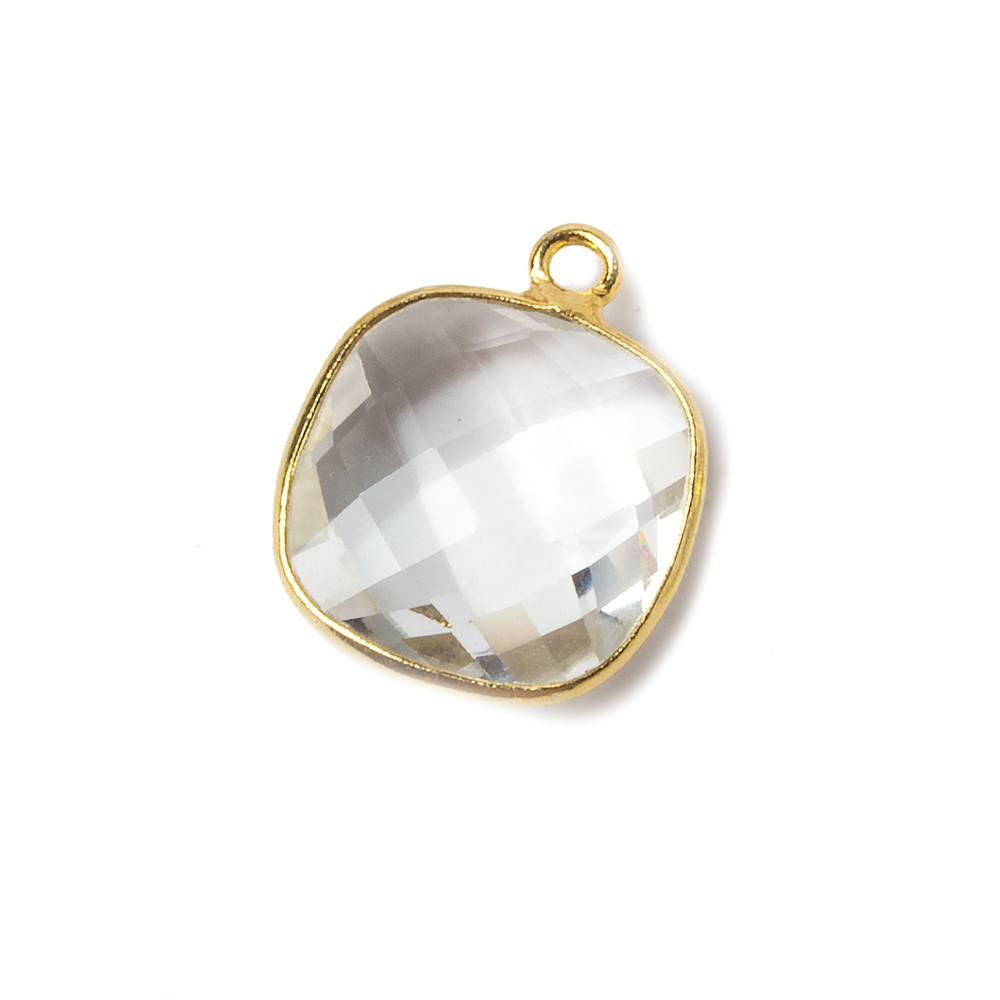 19x15mm Vermeil Bezeled Crystal Quartz faceted square Pendant 1 piece - Beadsofcambay.com