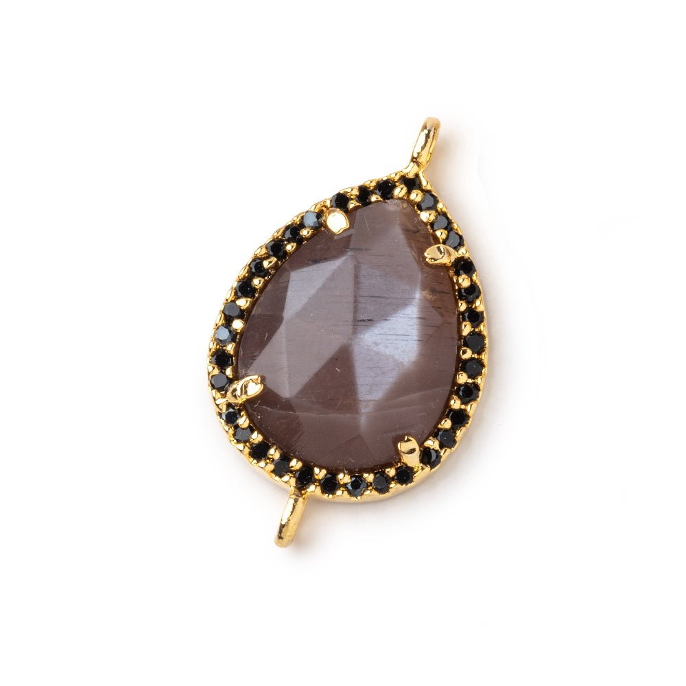 19x15mm Vermeil & Black CZ Bezel Chocolate Moonstone Pear 1 Focal Bead - Beadsofcambay.com