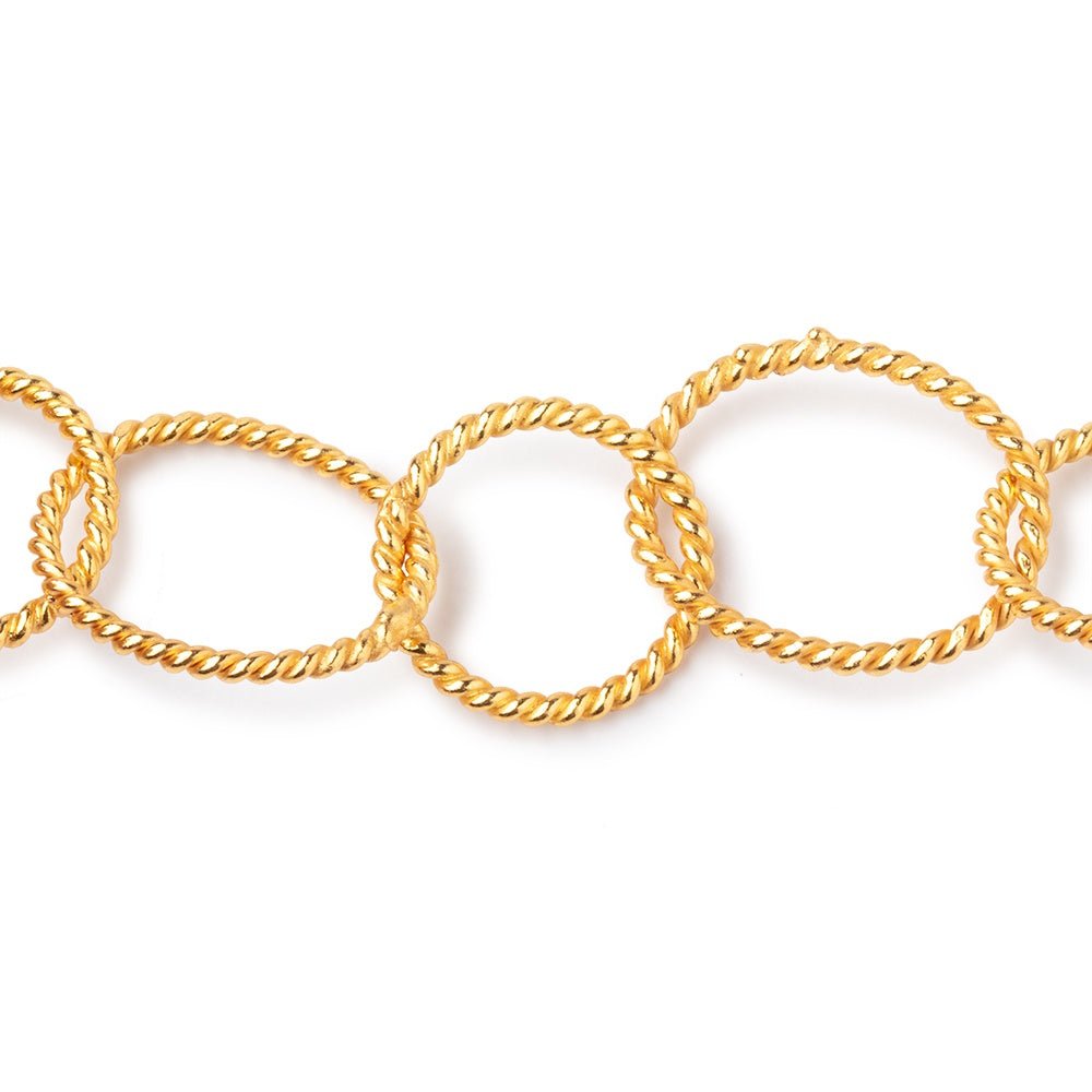 19x16mm & 15mm 22kt Gold Plated Twisted Satin Oval & Round Link Chain - Beadsofcambay.com