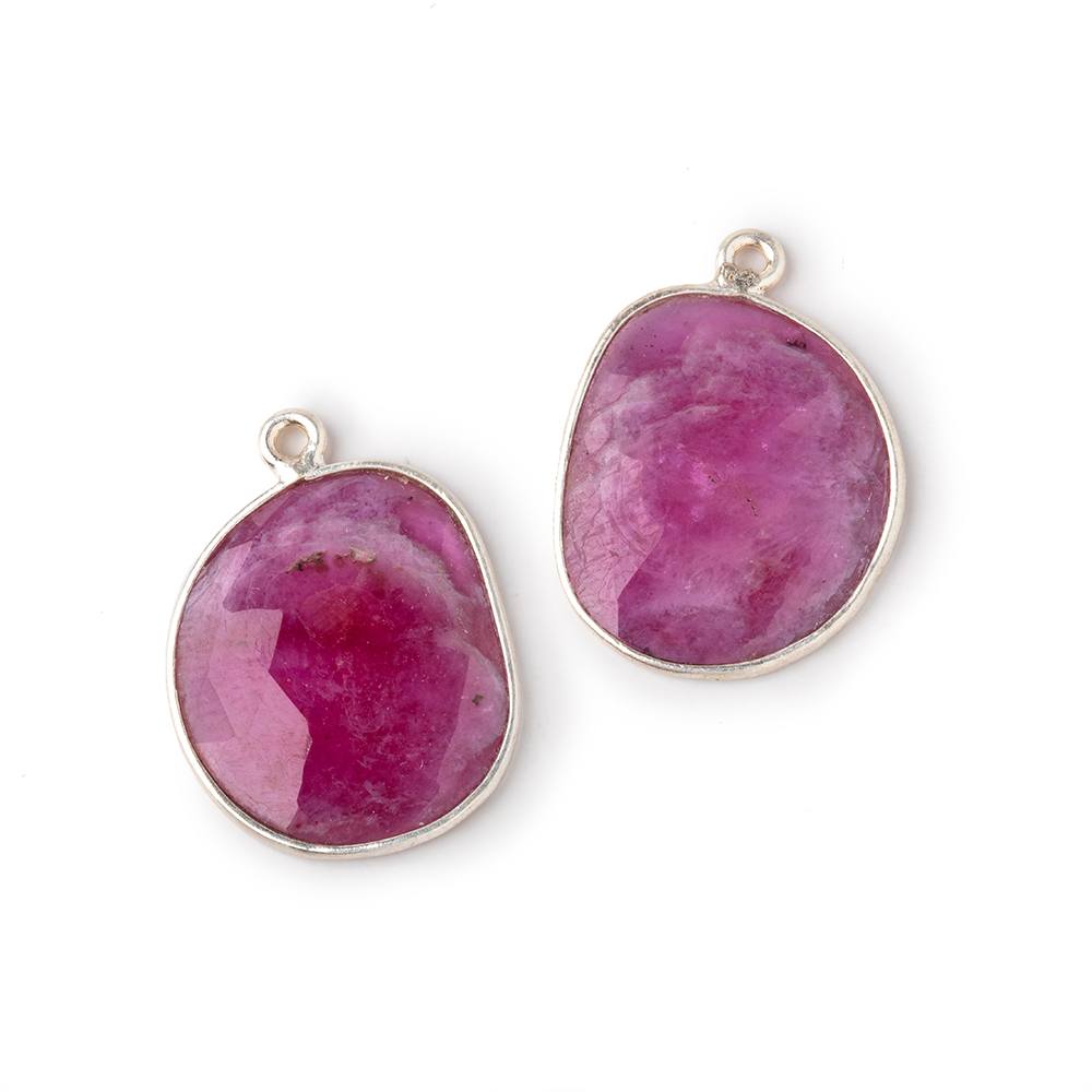 19x16mm .925 Silver Bezel Ruby Faceted Freeform Set of 2 Pendants - Beadsofcambay.com