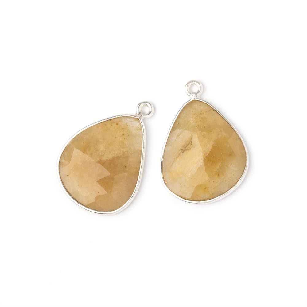 19x16mm .925 Silver Bezel Yellow Beryl Faceted Freeform Set of 2 Pendants - Beadsofcambay.com