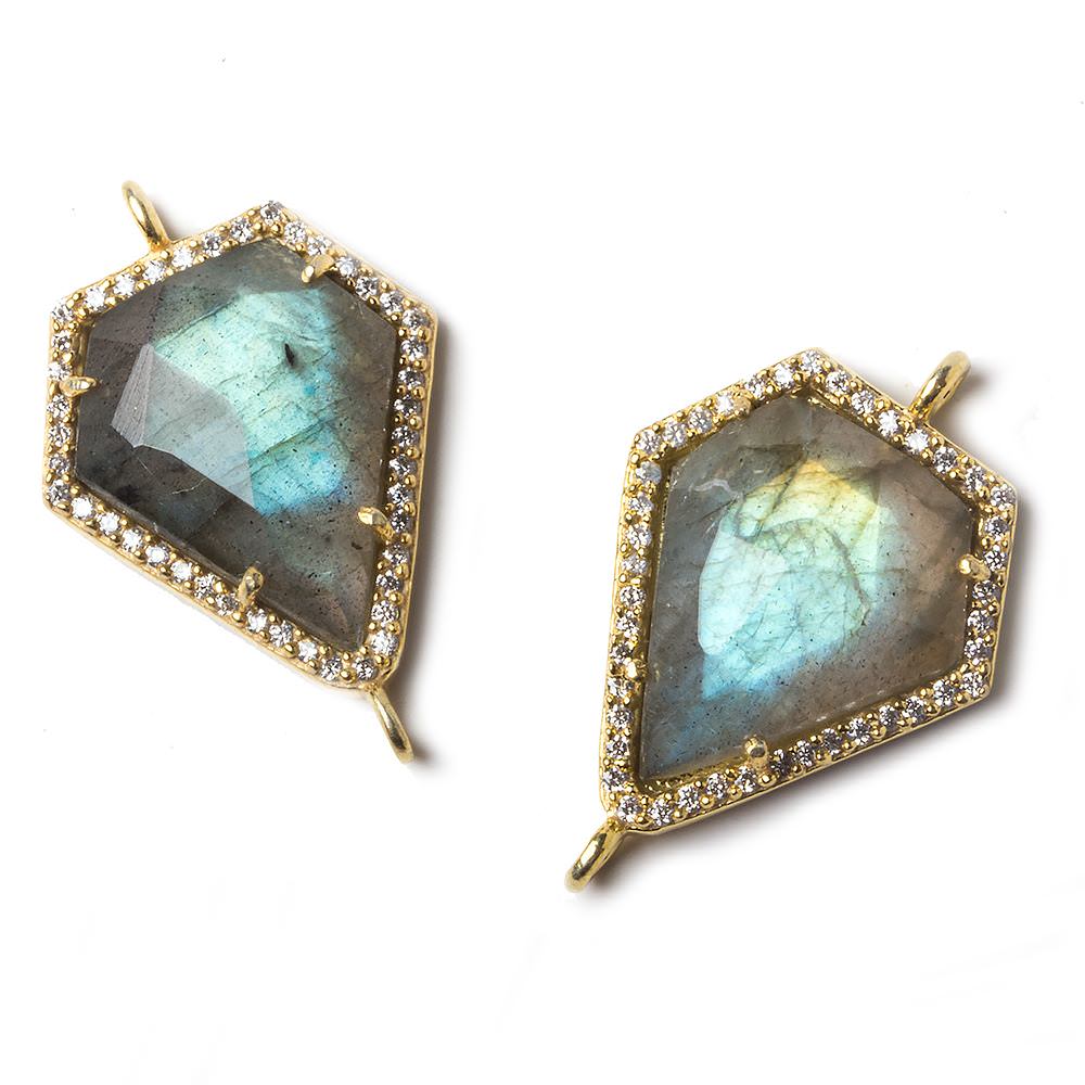 19x16mm Gold Bezeled White CZ and Labradorite Shield Connector 1 piece - Beadsofcambay.com