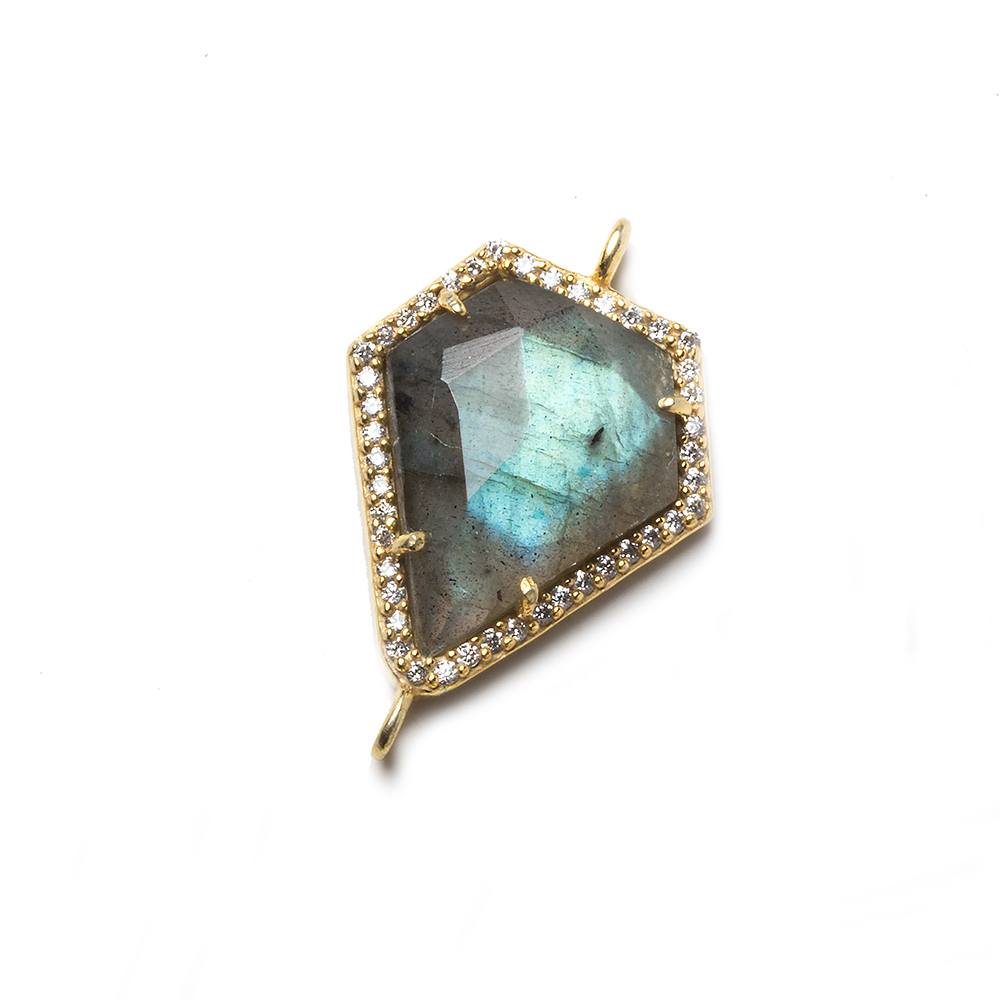 19x16mm Gold Bezeled White CZ and Labradorite Shield Connector 1 piece - Beadsofcambay.com