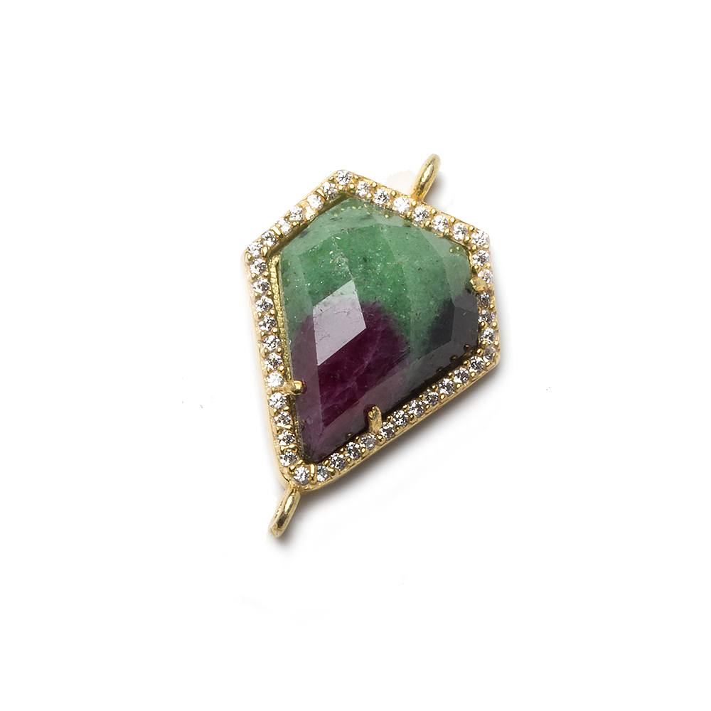 19x16mm Gold Bezeled White CZ and Ruby in Zoisite Shield Connector 1 piece - Beadsofcambay.com