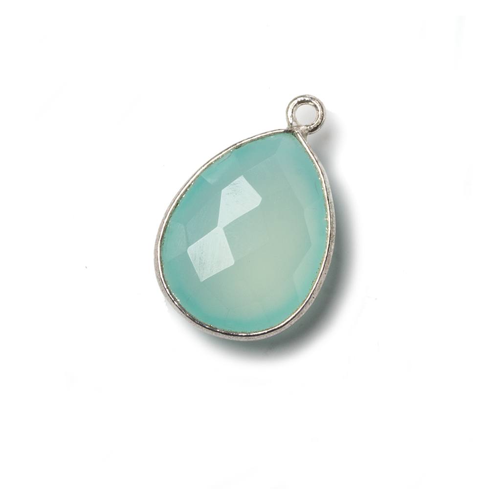 19x16mm Silver Bezel Aqua Chalcedony Pear Pendant 1 piece - Beadsofcambay.com