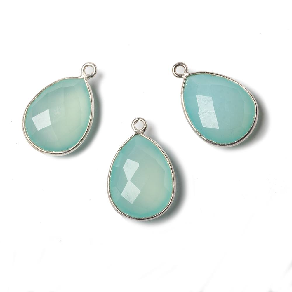 19x16mm Silver Bezel Aqua Chalcedony Pear Pendant 1 piece - Beadsofcambay.com