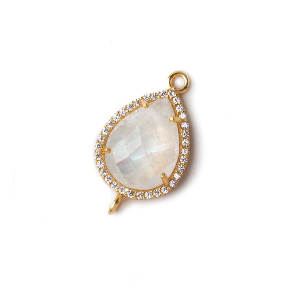 19x16mm Vermeil CZ Bezel Rainbow Moonstone Pear Connector 1 piece - Beadsofcambay.com