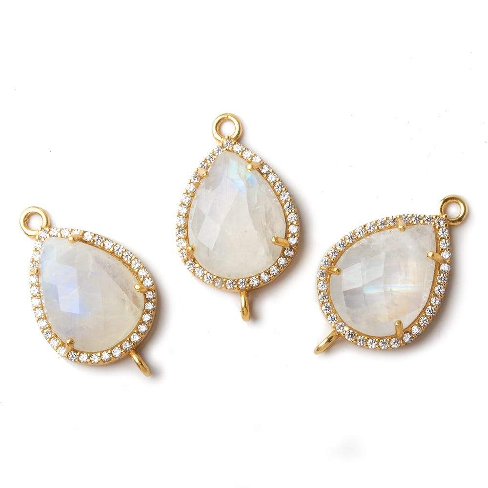 19x16mm Vermeil CZ Bezel Rainbow Moonstone Pear Connector 1 piece - Beadsofcambay.com