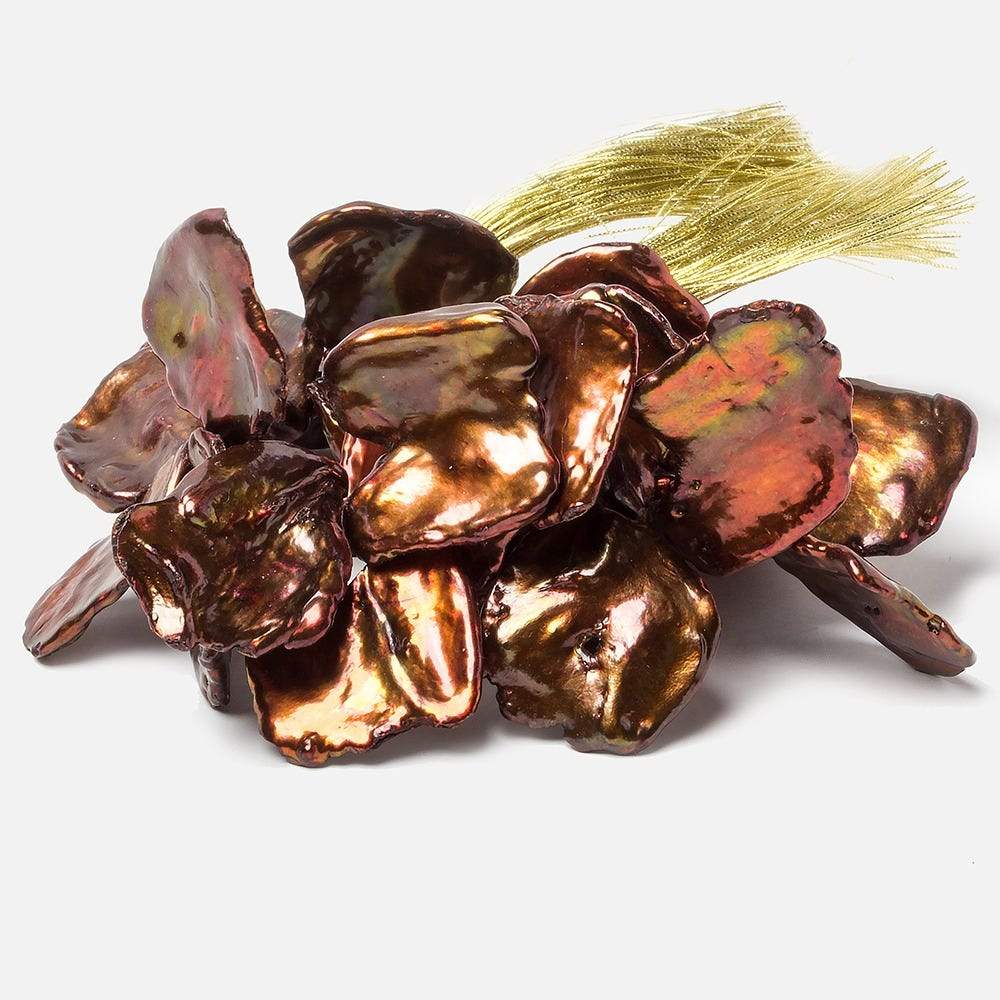19x17-26x20mm Copper Ultra Keshi Top Drilled Freshwater Pearls 7 inch 27 pcs - Beadsofcambay.com