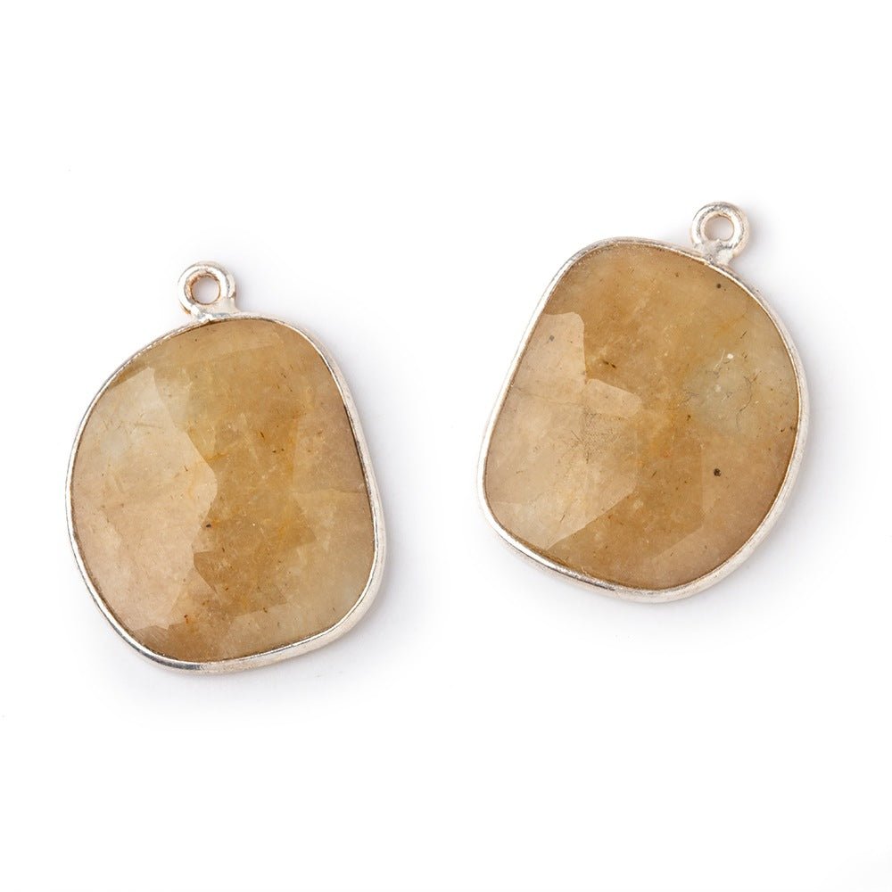 19x17mm .925 Silver Bezel Yellow Beryl Faceted Freeform Set of 2 Pendants - Beadsofcambay.com