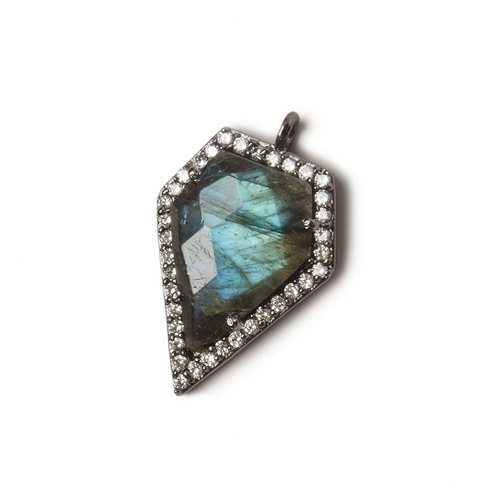 19x17mm Black Gold Bezel White CZ and Labradorite Modified Shield Pendant 1 focal piece - Beadsofcambay.com