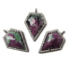 19x17mm Black Gold Bezel White CZ and Ruby in Zoisite Modified Shield Pendant 1 focal piece - Beadsofcambay.com