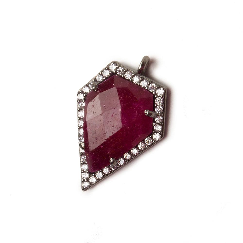 19x17mm Black Gold Bezel White CZ and Ruby Modified Shield Pendant 1 focal piece - Beadsofcambay.com