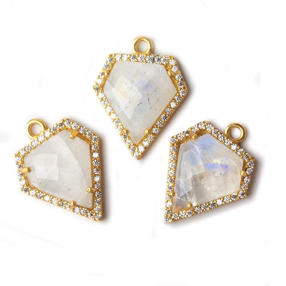 19x17mm Vermeil CZ Bezel Rainbow Moonstone Modified Shield Pendant 1 piece - Beadsofcambay.com