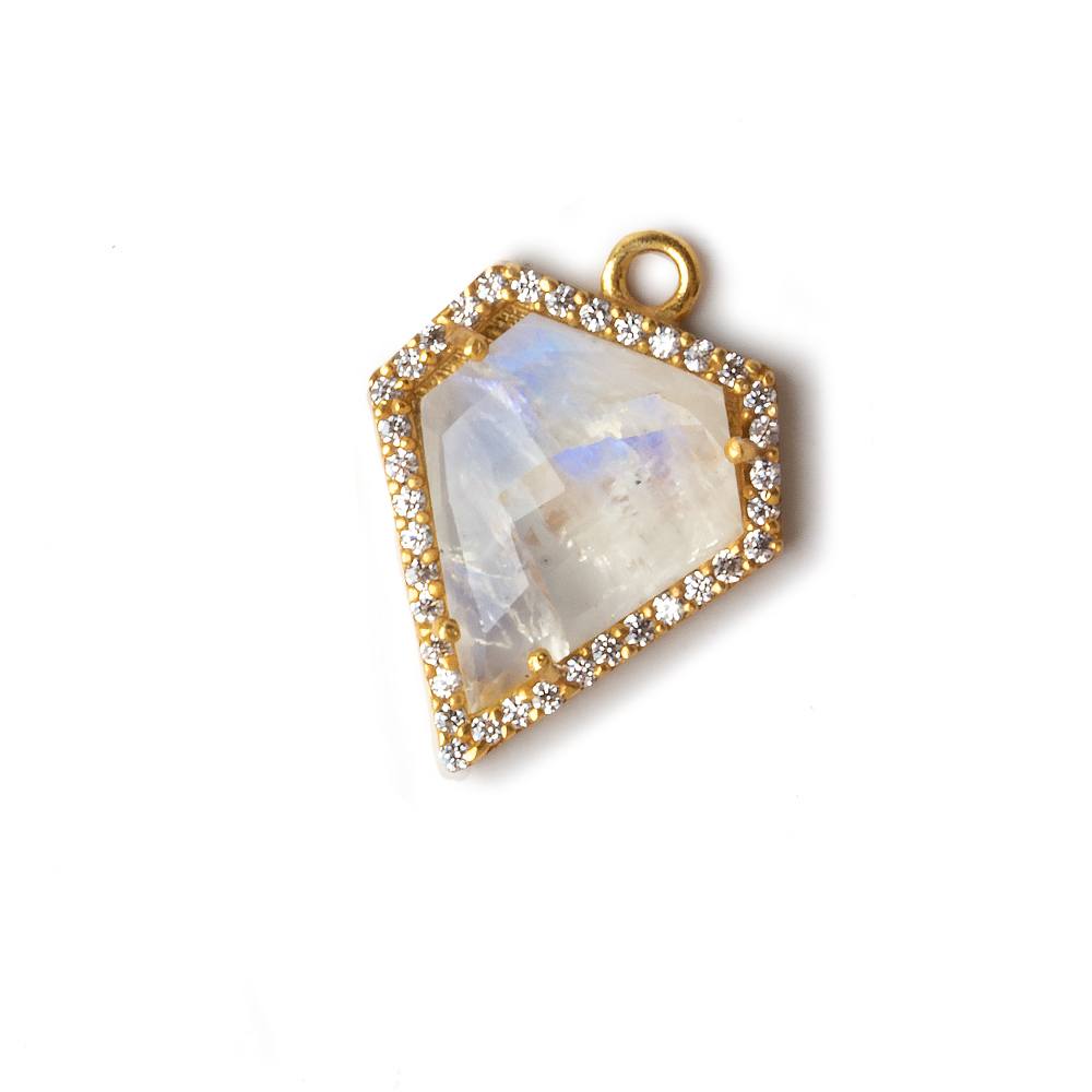 19x17mm Vermeil CZ Bezel Rainbow Moonstone Modified Shield Pendant 1 piece - Beadsofcambay.com