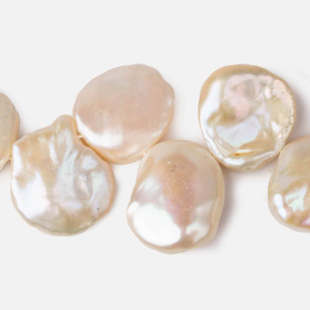 19x18-23x20mm Salmon Peach top drilled Ultra Keshi Freshwater Pearls AAA 16 inch 32 pcs - Beadsofcambay.com