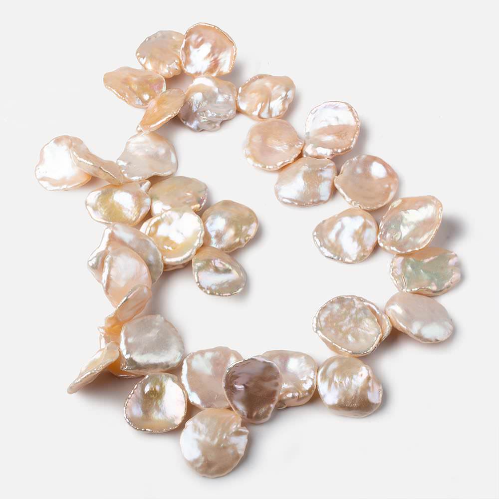 19x18-23x20mm Salmon Peach top drilled Ultra Keshi Freshwater Pearls AAA 16 inch 32 pcs - Beadsofcambay.com